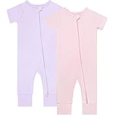 GUISBY Footless Short Sleeve Baby Pajamas with Zipper Cotton Infant Sleepwear