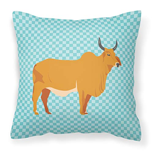 Caroline's Treasures BB7999PW1818 Zebu Indicine Cow Blue Check Fabric Decorativ…