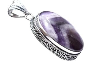 BEADS PLANET JAIPUR Amethyst Silver Plated Ethnic Handmade Pendant Jewelry 2.25" P 5457 P 5457