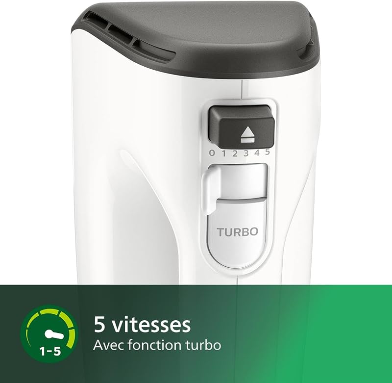 Série 5000 Batteur Mixeur - Puissance 450 W, Fouets Coniques pour Pâte Aérée, 5 Vitesses + Turbo, Éjection Facile des Accessoires, Clip Attache-Cordon (HR3741/00) — photo 5 sur 6