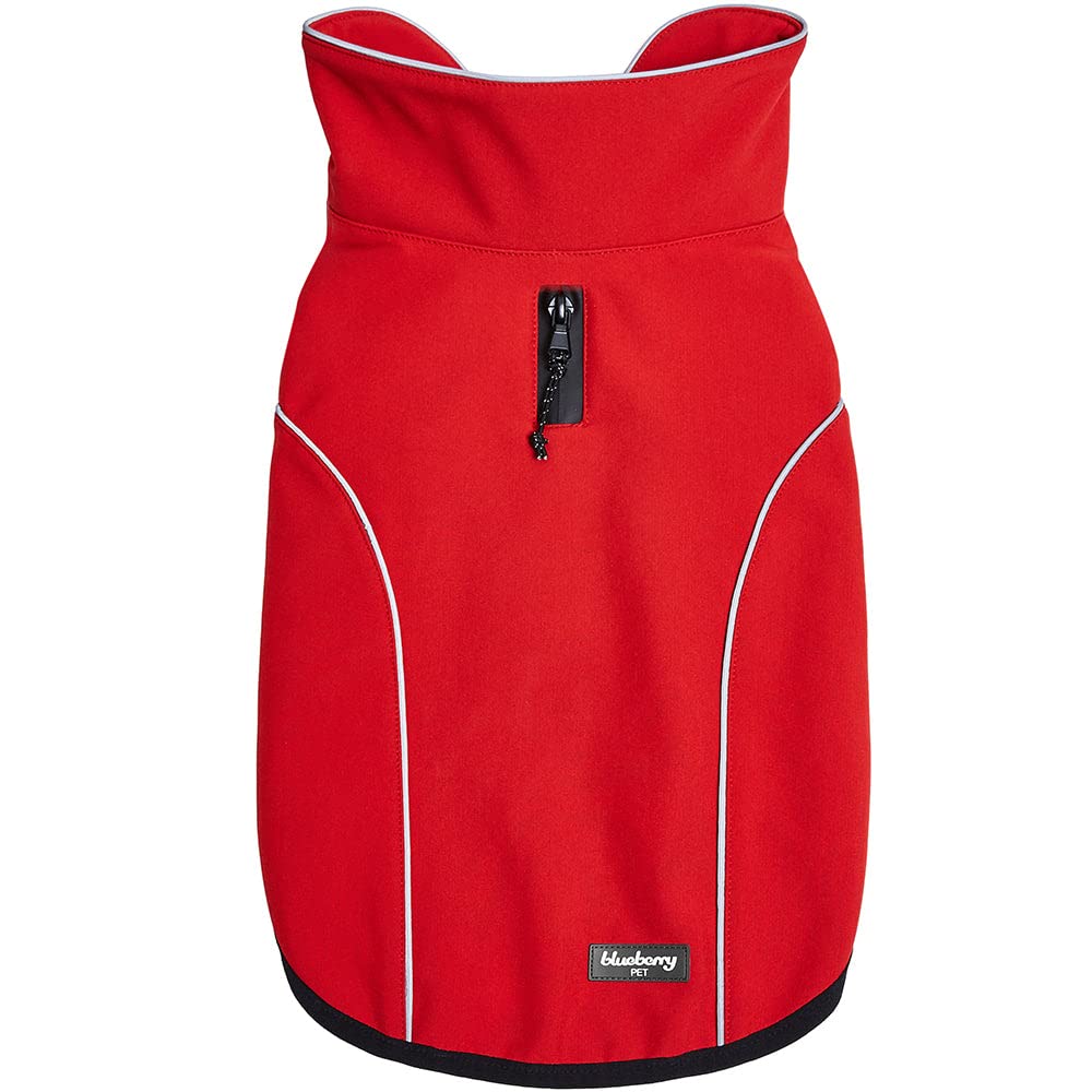 Blueberry Pet Windproof Waterproof Reflective Softshell Dog Jacket, Red, Back Length 47cm, Size 46cm, Warm & Lightweight Winter Outdoor Windbreaker Coats Raincoats for Dogs