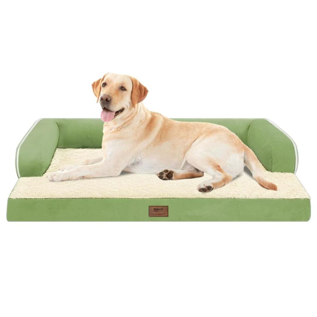Large Dog Bed Orthopedic Washable - Memory Foam - XXL Large Big Dogs - Beds Bolster Pet - Couch Sofa - Waterproof with Removable Cover - Grass Green Dog Bed Image