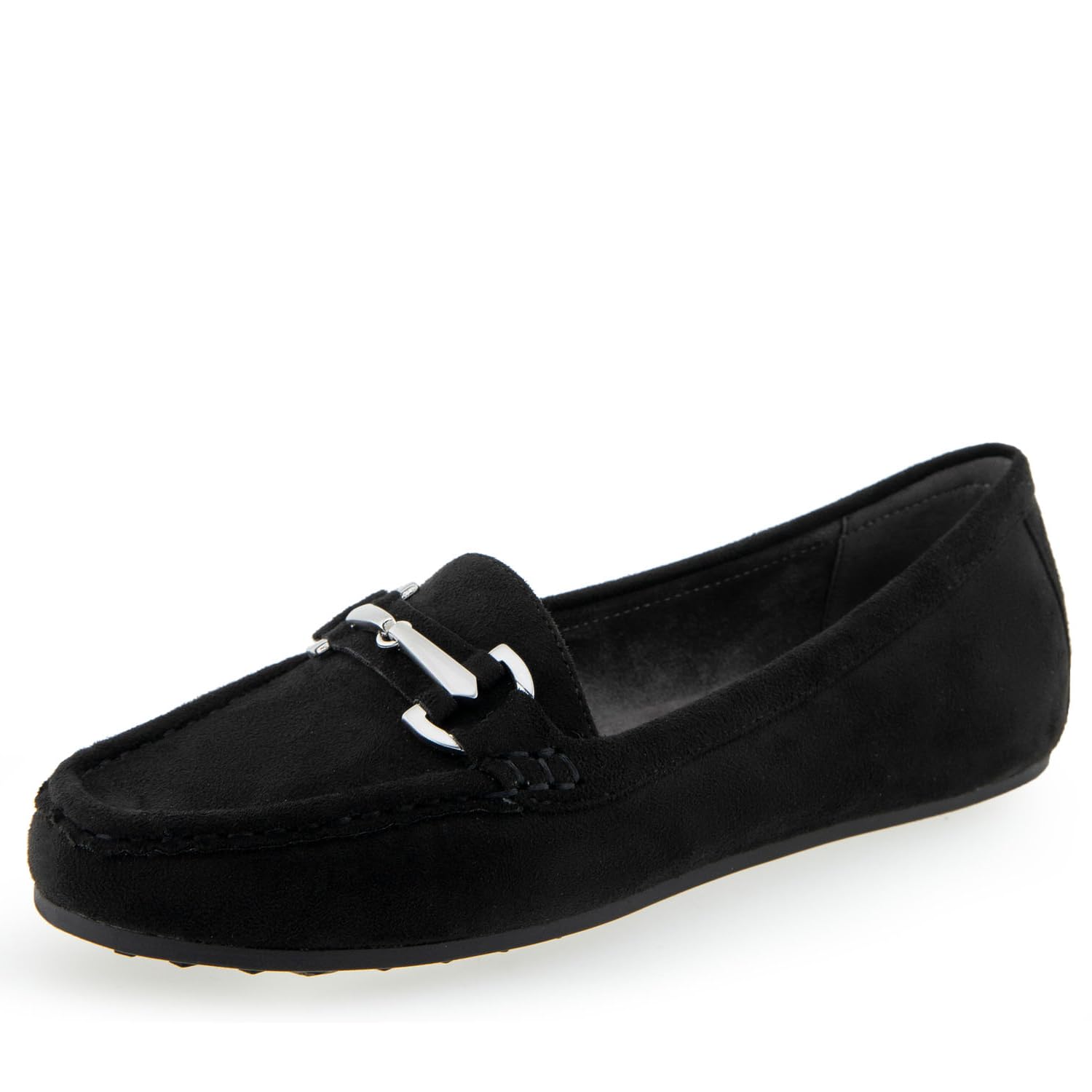 Aerosoles Women’s Day Drive Loafer, Black Faux Suede, 10 Wide