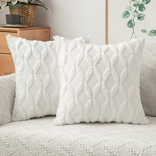 MIULEE Pure White Throw Pillow Covers 18x18, Set of 2 Decorative