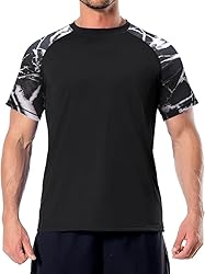 Mens Rash Guard Swim Shirts Short Sleeve UV Sun