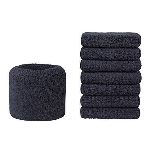 HBY 4 Pairs Athletic Thick Cotton Wristband Sweatband for Sports