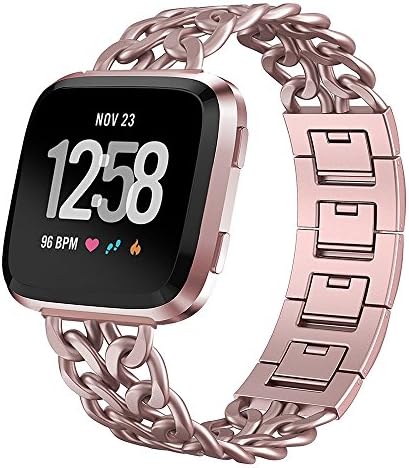 ImmSss Versa Fitbit Band for Women Men, Solid Stainless Steel Cowboy Bracelet Fashion Style Replacement Straps for Fitbit Versa Fitness Smart Watch (Rose Gold)
