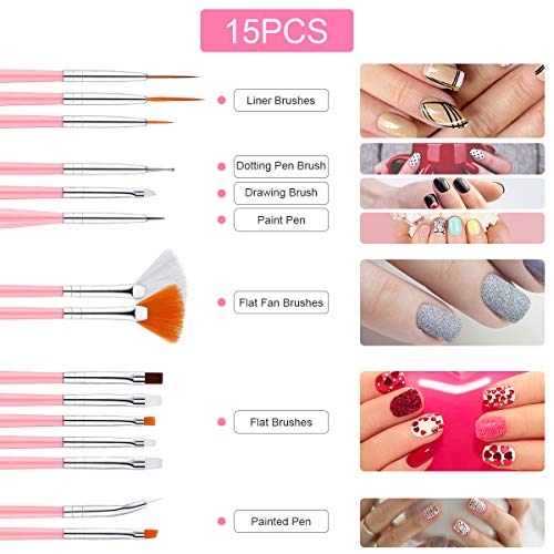 BicycleStore Nail Art Kit, Professional 3D DIY Decoration Manicure Supplies Set with 15Pcs Painting Brushes 5 Dotting Tools 2 Boxes Rhinestones 10 Striping Tapes Nail File, Sequins for Girls Women
