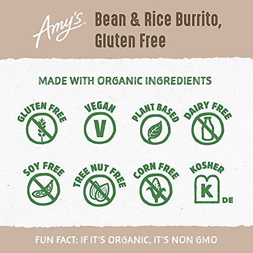 Amy's Vegan, Gluten Free Beans & Rice Burrito, Dairy Free Frozen Meals