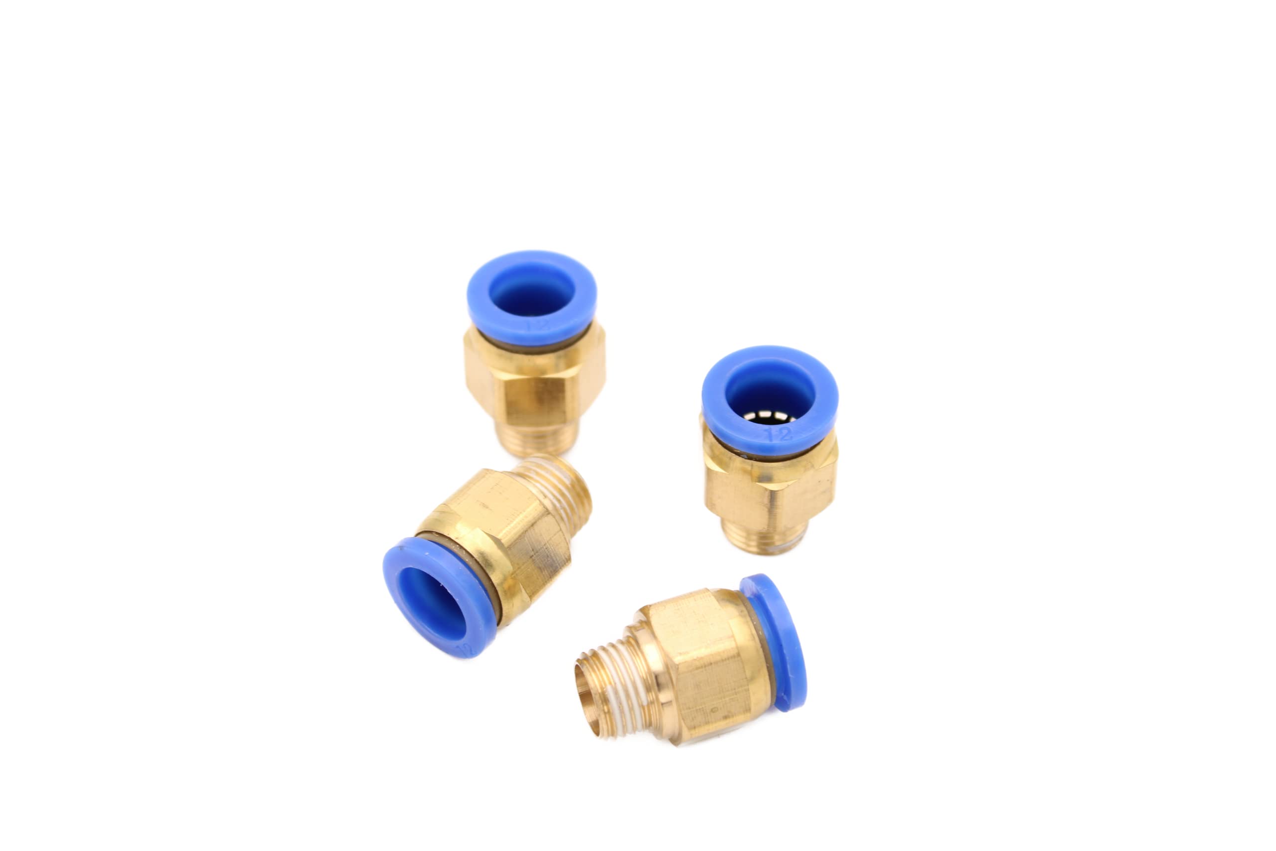 Pneumatic Push-In Connection R 1/4 Inch to 12 mm IQS, Pack of 4 Push-In Compressed Air Connection Plug Connection Air Compressor Fittings (R 1/4 Inch - 12 mm)