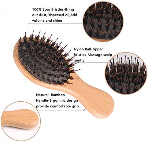 Flair Bamboo Boar Bristle Soft Nylon Mix Detangling Hair Brush (Mini), black, brown - Image 4