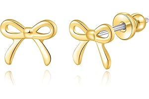 Limerencia Bow Earrings F136 Titanium Tiny Bow Studs Small Cute Bowknot post Stud Earrings Gold Silver Tone for Teens Sensitive Ears