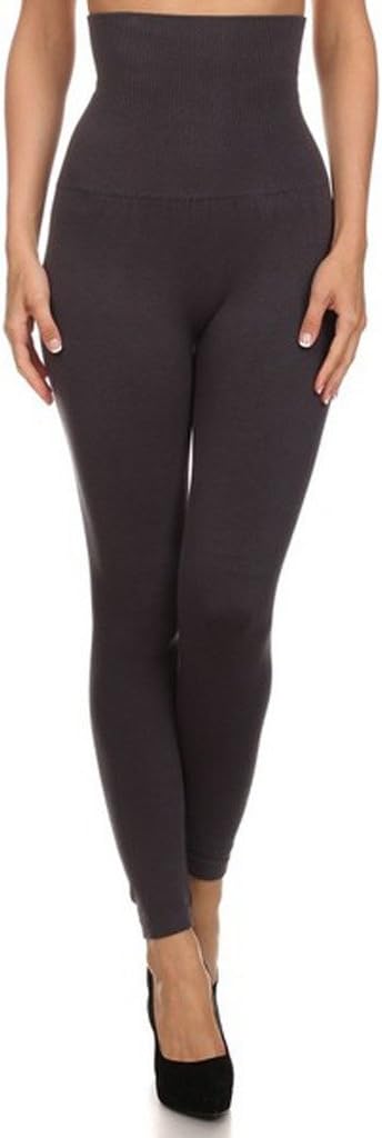 YELETE Women's Empire Waist Tummy Compression Control Top Leggings, French Terry Lining
