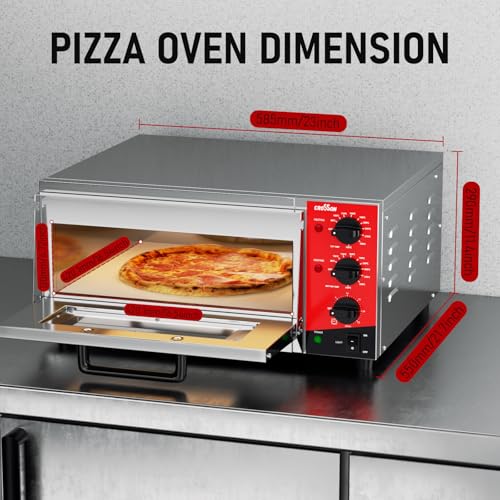 CROSSON Electric Pizza Oven 16 Inches, Professional Electric Pizza Oven in Stainless Steel 230 V/2000 W with Stone and Handle, for Indoor Restaurant Cooking Home Kitchen
