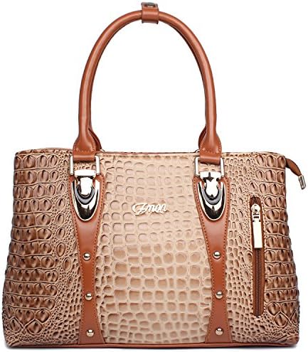ZMQN Women Handbags Tote Bags Crocodile Pattern PU Leather Top Handle Fashion Purse Hand Luxury Bags for Women Famous Brands (Beige)