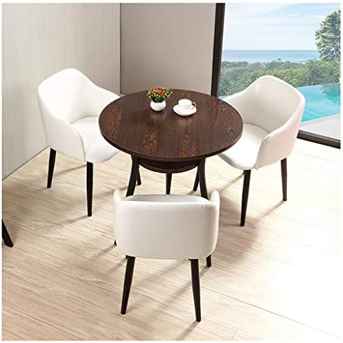 オフィステーブルと椅子セット ホテルの受付 商談表 背もたれチェア 革 ダブルテーブル 80cm小型丸テーブル テーブル1脚と椅子3脚 白 青 茶色で利用可能 Color White