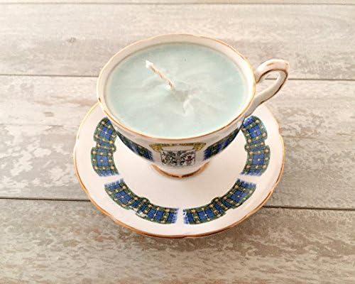 Teacup Candle - Vintage Royal Stafford China with Nova Scotia Design with Fresh Linen Scented Soy Wax Candle