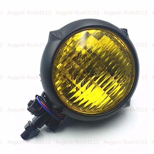 Retro Black Headlight Lamp For Harley Cruiser Chopper Cafe Racer Bobber Shadow Honda Kawasaki Suzuki Yamaha Big Dog Cruiser XL (Black/Amber)