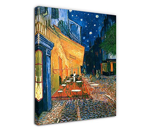 Cafe Terrace at Night Vincent van Gogh Painting Canvas Prints Wall Art Decor Framed 30x40 Inch - Large Modern Giclee Art Reproductions Print on Canvas Ready to Hang for Home and Office Decoration