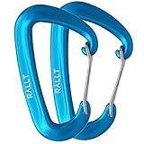 Rallt Aluminum Wire Gate Carabiners - Heavy Duty, 2,697-pound Rating for Hammocks, Camping, Hiking & Utility (Blue, 2-Pack)