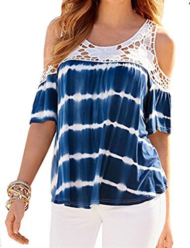 Tye Dye Shirts for Women,LANROON Juniors Casual Stripe Off The Shoulder Blouse,Blue Tag Xl