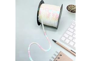 FASTELECTRIC 100 Yards Flat Spangle Paillette Sequin Trim, 6mm Wide Flat Sequin Strip Spool String Sewing Paillette String for Halloween Mermaid Dress Embellish Headband Costume (White Color)