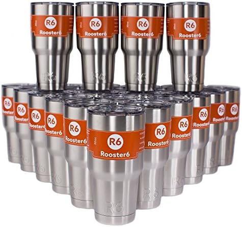 (Case of 25) Rooster6 Stainless Steel 30oz Tumblers w/Lids. R6 tumblers are fantastic for your family or corporate get together