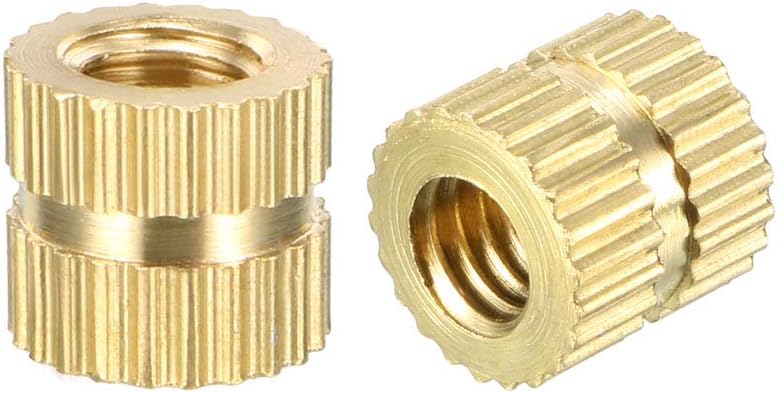 sourcing map Knurled Insert Nuts - 200Pcs M4 x 6mm Length x 6.4mm OD Female Thread Brass Threaded Insert Embedment Nut for 3D Printer