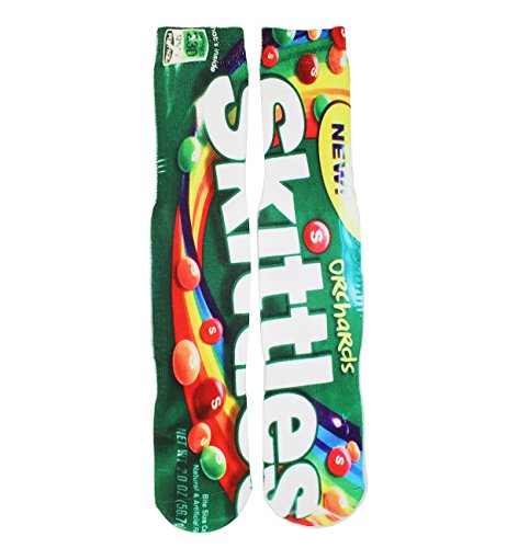 Mens Funny Crazy Color 3D Skittles Athletic Basketball Sports Crew Tube Sock (Medium, Green Skittles)