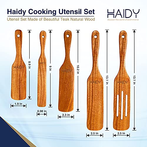 HAIDY Pure Teak Wood Smooth Spurtle Set, Thermal Resistant Wooden