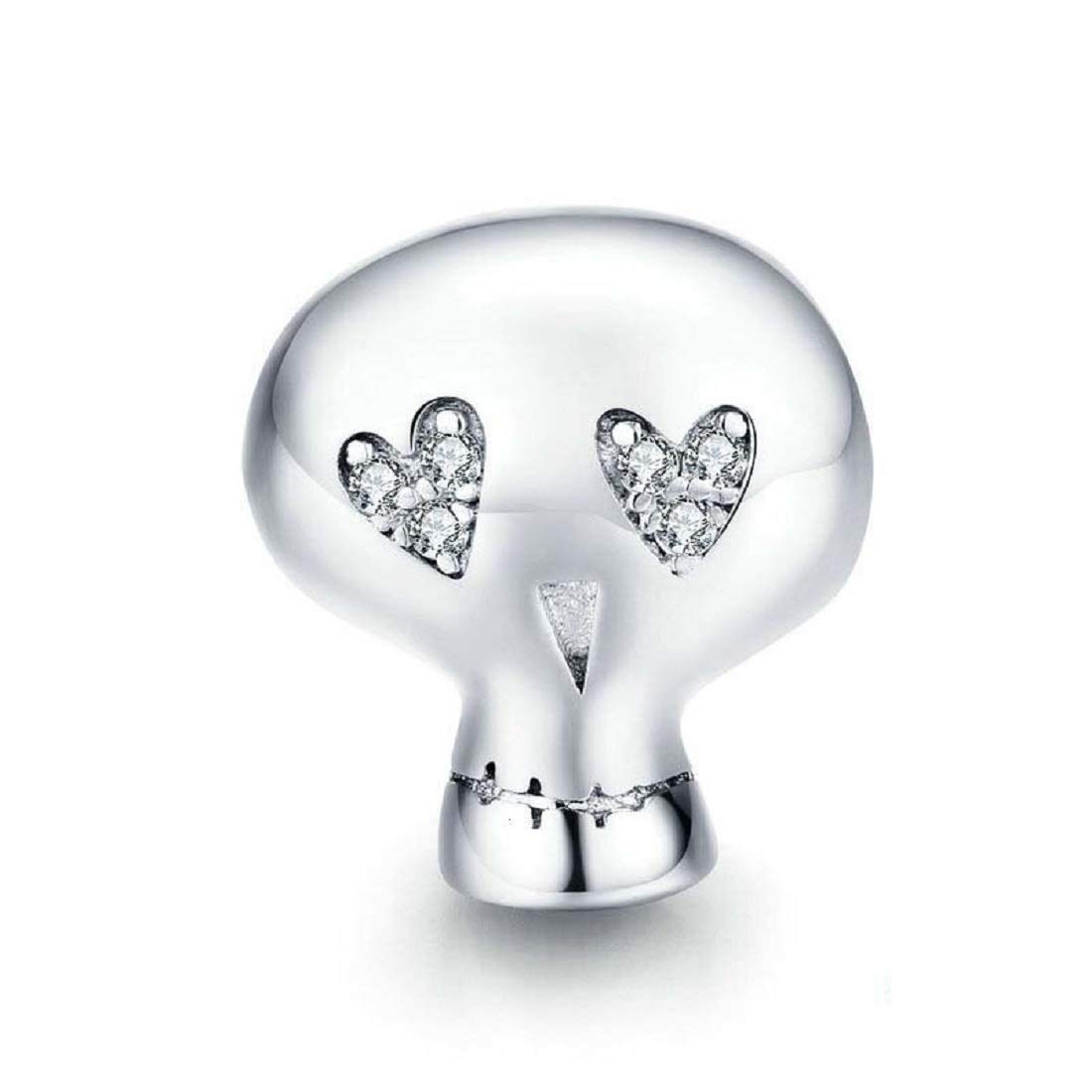 FeatherWish 925 Sterling Silver Halloween Skeleton Skull Love Heart Bead Charm Fits And Compatible With Pandora Bracelets Gift For Daughter Friend Sister Mum Birthday (Skull)