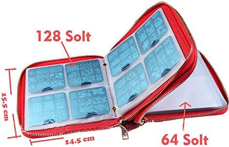 Jukaitai Nail Stamp Stamping Plate Zippered Synthetic Leather Case Plates Holder Organizer(Red)