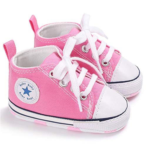 Baby Boy Shoes Canvas Soft Sole Newborn High Top Toddler Sneakers Infant Shoes for Baby Girls（11cm，0-6months,A-Pink - Thumbnail 6