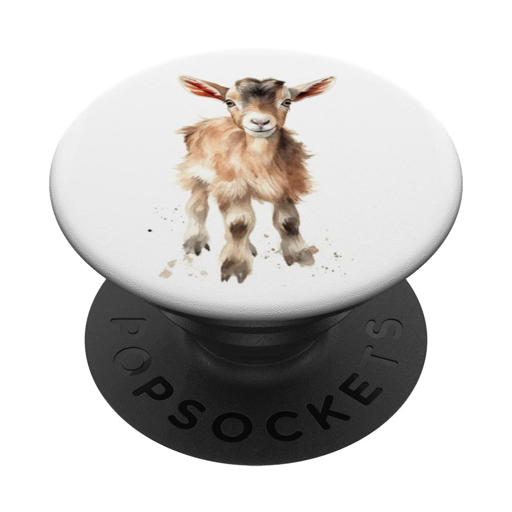Watercolor Baby Goat Cute Farm Animal Cottagecore Goats PopSockets Swappable PopGrip