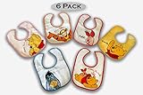 Winnie The Pooh Baby Bibs (Pack of 6).Waterproof Velcro Closure With Beloved Pooh,Tigger,Eeyore and Piglet. Terry with Vinyl back.0-12 months By Disney