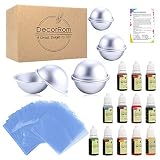 Bath Bomb Mold Set with Soap Colorant,Shrink Wrap Bags - Food Grade Skin Safe Soap Dye for DIY Bath Bomb Making Supplies Kit - Liquid Bath Bomb Dye for Soap Coloring - with Instructions