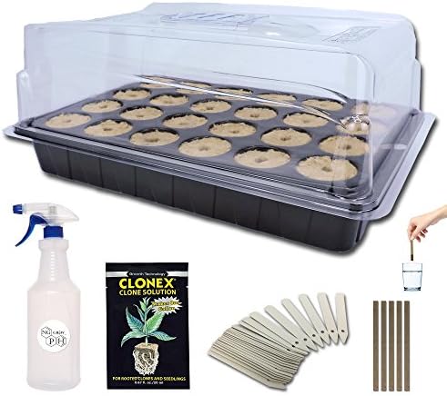 NGPH Cloning Kit | Humidity Dome 4" Vented with 12" x 8" - 24 Cell Tray | Germination Kit with Rockwool Plugs | Propagation Kitl