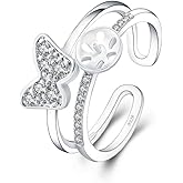 LGSY Sterling Silver CZ Butterfly Ring Mounting for Women, Adjustable Ring Fittings Accessories for Pearl Jewelry Making