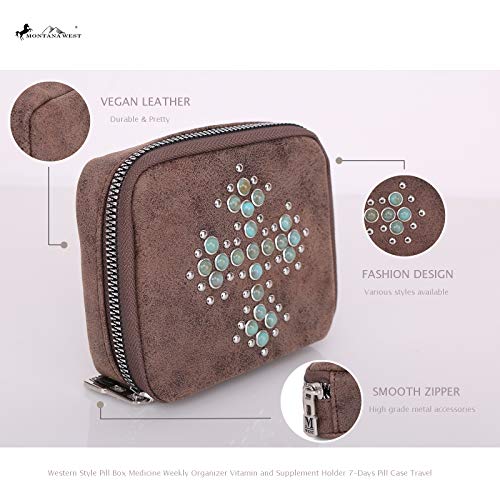 Weekly Pill Organizer Box Case, Cute Travel Pill Vitamin and Supplement Holder Day Night -Faux Leather Carrying Case Included SW MW1013-193CF