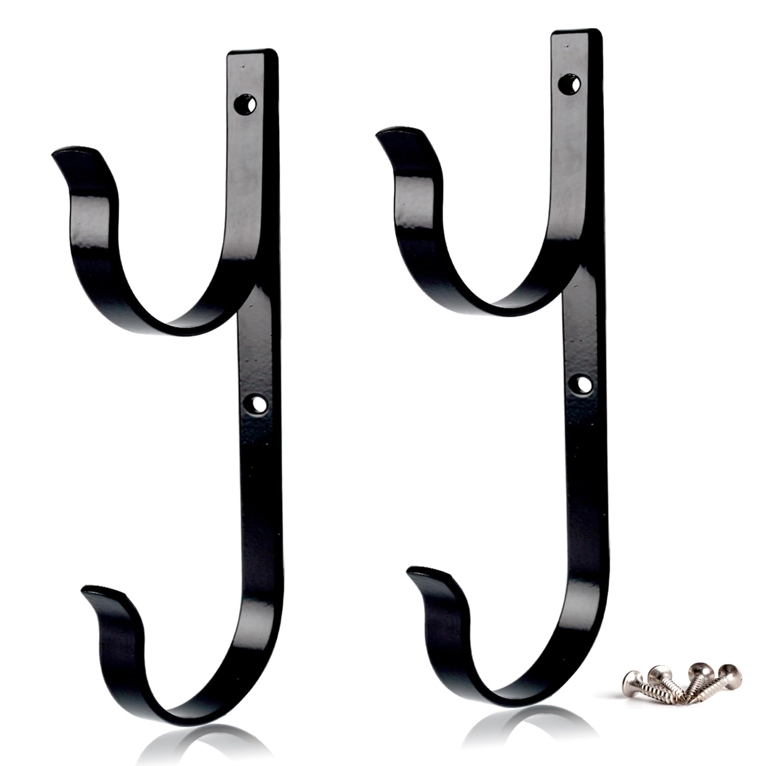 2 Pcs Set Pool Pole Hangers Heavy Duty Black Aluminium Holder with Screws Perfect Hooks for Swimming Pool Telescopic Poles Skimmers Nets Brushes Vacuum Hose Garden Equipment Outdoor Supplies