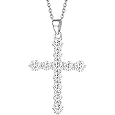 Carleen Cross Necklace For Women Yellow Gold Plated Sterling Silver Cubic Zirconia CZ Simulated Diamond Cross Crucifix Pendant Necklace Jewelry Easter Gift for Women, 18" Silver Chain Nice Gifts Jewelry Box