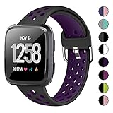 XIMU Sport Bands Compatible with Fitbit Versa/Versa 2 / Versa Lite, Soft Silicone Waterproof Breathable Sport Watch Strap Replacement Wristband Accessories Women Man for Versa Smart Watch