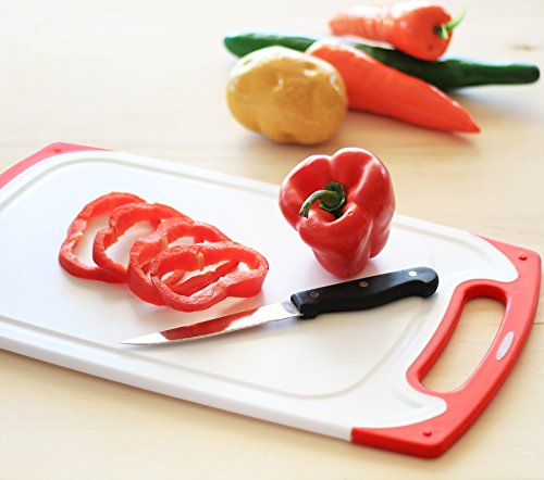 Plastic Cutting Boards Set of 3, Dishwasher Safe Reversible Cutting Boards with Non-Slip Feet & Deep Drip Juice Groove for Chopping Foods, BPA Free, FDA Approved Materials & Eco Friendly (Red) - Thumbnail 5