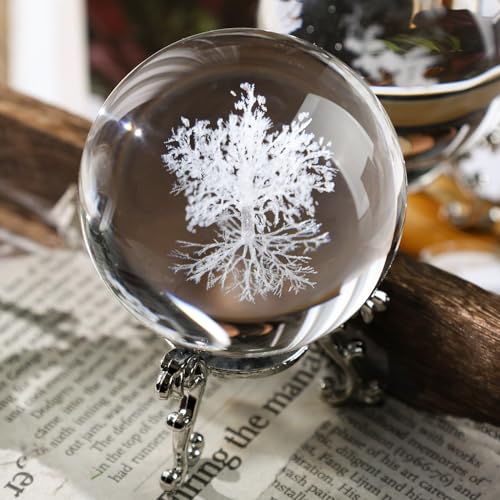 DomeStar Crystal Ball Tree of Life, Glass Sphere 3D Laser Crystal Ball with Stand for Birthady Gift Home Weeding Decor Crafts
