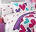 Girls 5pc TWIN SIZE Pink, Purple, Blue Hearts 100% Cotton Comforter, Pillow Sham and Sheet Set