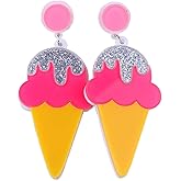 Handmade Colorful Pizza Ice Cream Shape Stud Earrings Simple Resin Acrylic Heart Shape Earrings for Women Jewelry