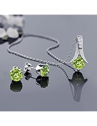 3.00 ct ronda verde Peridot Plata Esterlina Colgante y aretes Set 18" Cadena