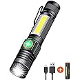 Hoxida Rechargeable Flashlight(Battery Included), Magnetic LED Flashlight with COB sidelight, 1200 Lumen Super Bright LED, Wa
