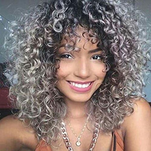 Wigsforyou New Fashion Curly Wave Ombre Grey Synthetic Cute Pixie Wigs for Women