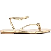 XBKXMK Strappy Flat Sandals for Women Comfortable Open Round Toe Sandals Dressy Beach Thong Flip Flop Slides